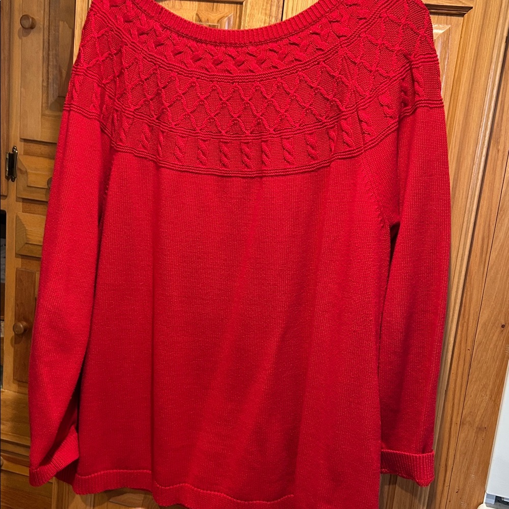 Talbots pretty red sweater with top surrounding knit design - Picture 5 of 5